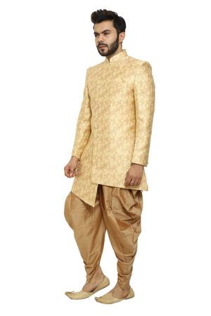 Golden and cream flower print sherwani set