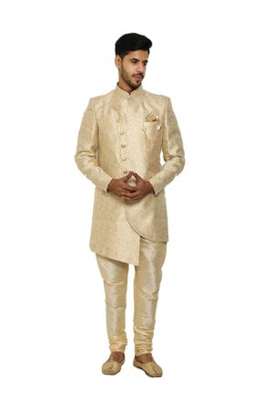 Golden flower printed sherwani set