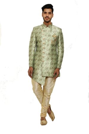 Green Flower print sherwani set