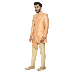 Peach & orange flower printed sherwani set