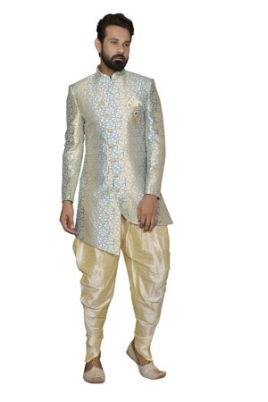 Blue golden pattern sherwani set