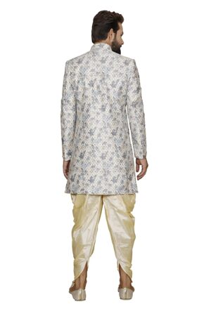 Printed cream flower sherwani set